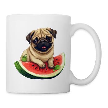 Mops mit Melone, Lustiges Sommerdesign für - Tasse - Weiß - Rechts