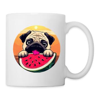 Pug with melon at sunset, summer - Mug - white - Right