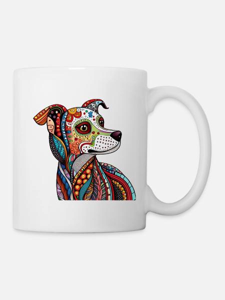 Zentangle-Hund - Tasse - Weiß