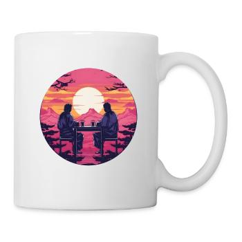 Synthwave japon hommes traditionnels boivent ensemble - Mug blanc - blanc - Droite