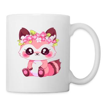 Pink Girly Waschbär mit Blumen - Tasse - Weiß - Rechts
