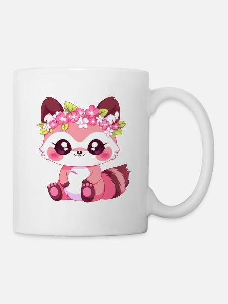 Pink Girly raccoon with flowers - Mug - white