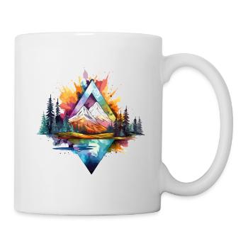 Natur Berge Wald Geometrisch Kunst Bunt Splash - Tasse - Weiß - Rechts