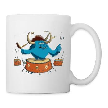 Büffel auf Trommeln - Tasse - Weiß - Rechts