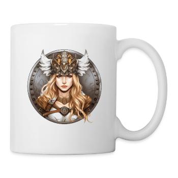 Blonde shieldmaid with Valkyrie helmet - Mug - white - Right