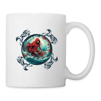 Rotkäppchen surft auf Surfbrett Wolf auf Welle - Tasse - Weiß - Rechts