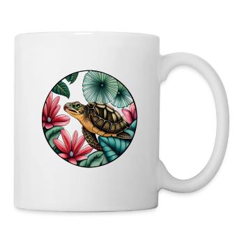 Schildkröte mit tropischen Pflanzen - Tasse - Weiß - Rechts