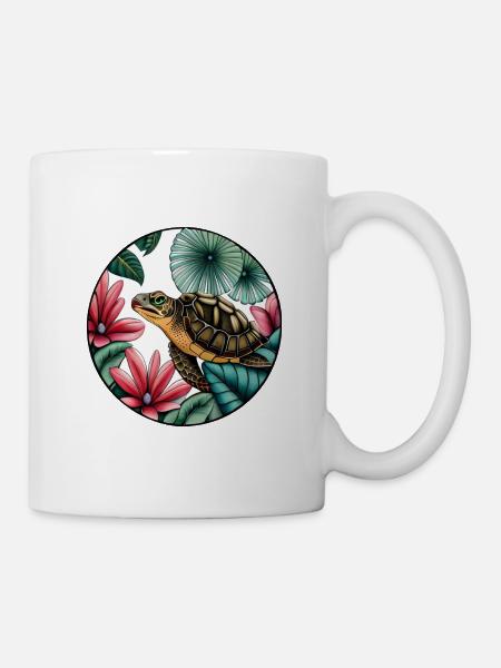 Schildkröte mit tropischen Pflanzen - Tasse - Weiß