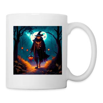 Kürbiskopfmann im düsteren Wald - Tasse - Weiß - Rechts