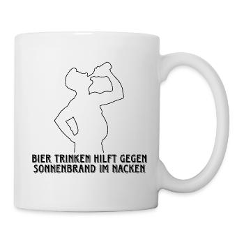 Bier trinken hilft gegen Sonnenbrand im Nacken - Tasse - Weiß - Rechts