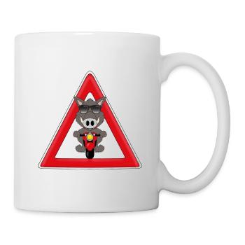 ACHTUNG - RASENDE WILDSAU - WILDSCHWEIN - MOTORRAD - Tasse - Weiß - Rechts