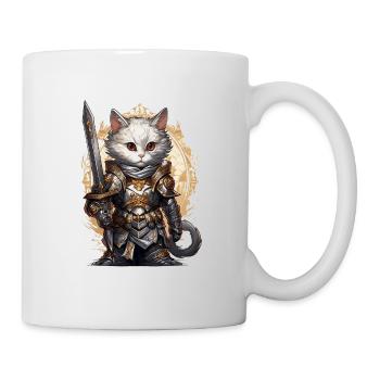 Katze in Ritter Ausrüstung mit Langschwert, AI Gen - Tasse - Weiß - Rechts