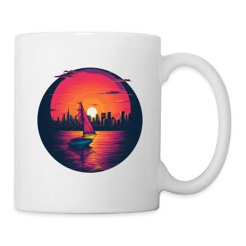 Synthwave sailing ship sunset - Mug - white - Right