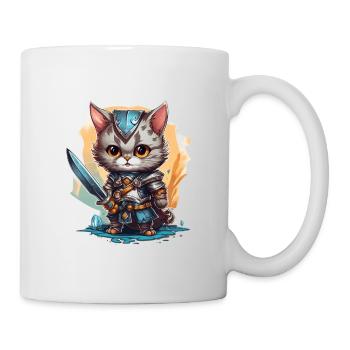 Katze in Ritter Ausrüstung mit Langschwert, AI Gen - Tasse - Weiß - Rechts