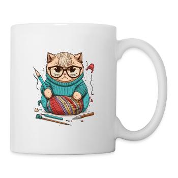 Strickende Katze - Tasse - Weiß - Rechts