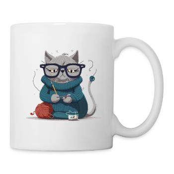 Strickende Katze - Tasse - Weiß - Rechts