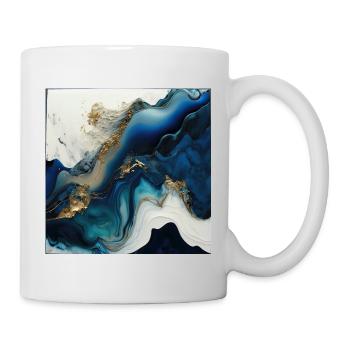 Midnight Blue And Gold Paint Swirl Pattern - Mug - white - Right