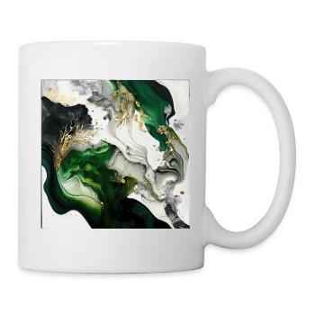 Forest Green And Gold Paint Swirl Pattern - Mug - white - Right
