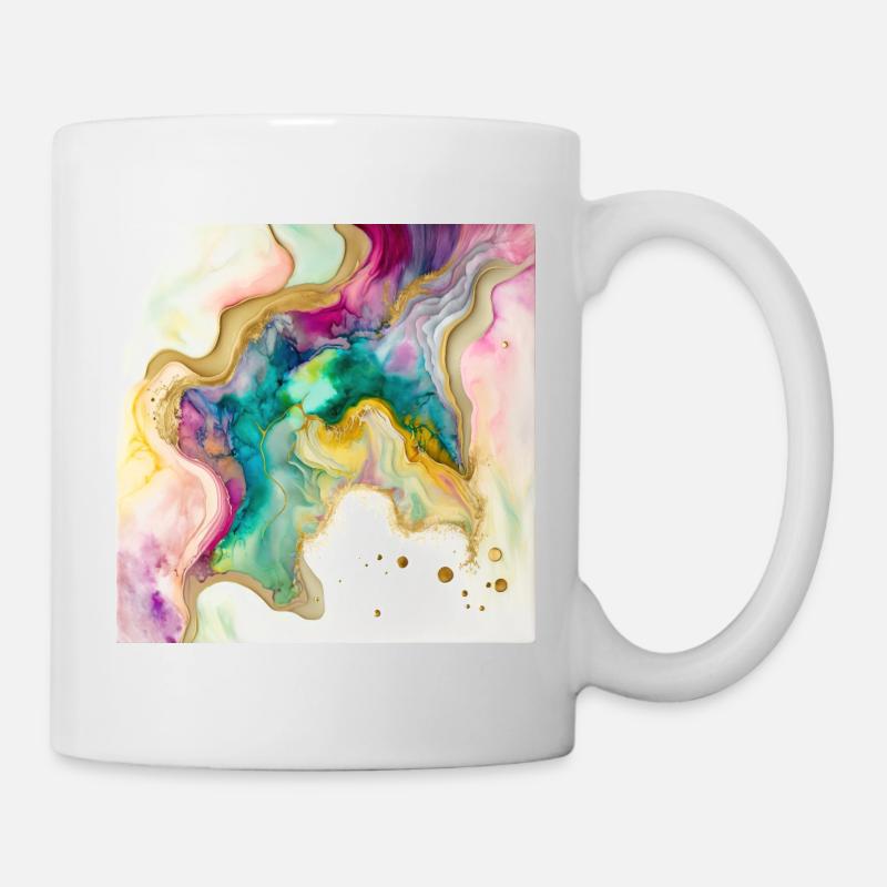 Regenbogenfarben und Goldfarben-Wirbelmuster - Tasse - Weiß