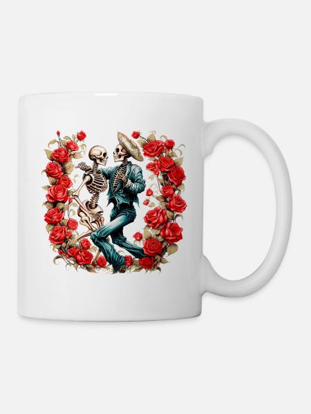 Tanzende Skelette mit Rosen - Tasse - Weiß