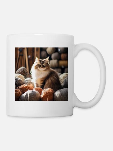 Cat in Yarn Paradise - Mug - white