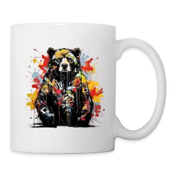 Brüllender Bär. Stärke im Graffiti-Stil. - Tasse - Weiß - Rechts