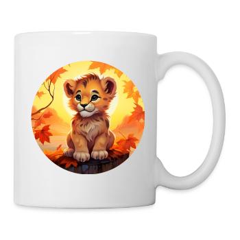 Löwenbaby im Herbstlaub - Romantisches Sunset-Desi - Tasse - Weiß - Rechts