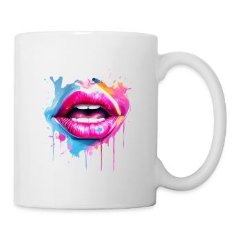 Lèvres colorées embrassant la bouche visage de femme - Mug blanc - blanc - Droite