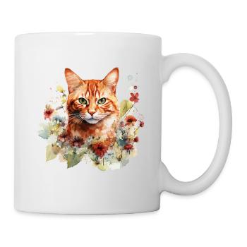 Rote Katze Tigerkatze Blumen Aquarell Kunst Bunt - Tasse - Weiß - Rechts