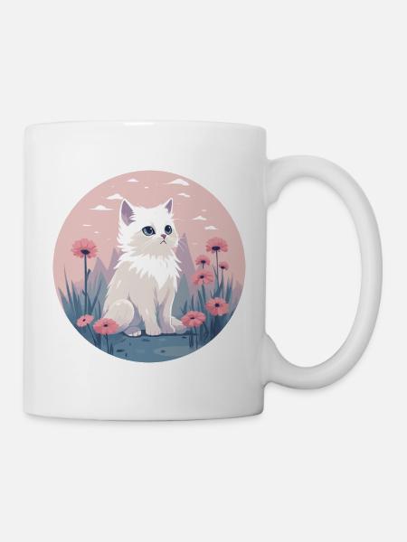 Chat pastel en fleurs - Mug blanc - blanc