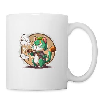 Rauchende Katze - Tasse - Weiß - Rechts