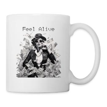 Femme avec des lunettes de soleil Leather Jacket Money Feel Alive - Mug blanc - blanc - Droite