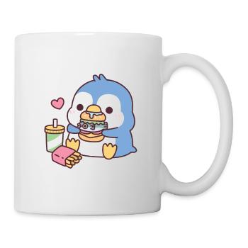 Mignon pingouin bleu mangeant du poisson Burger - Mug blanc - blanc - Droite