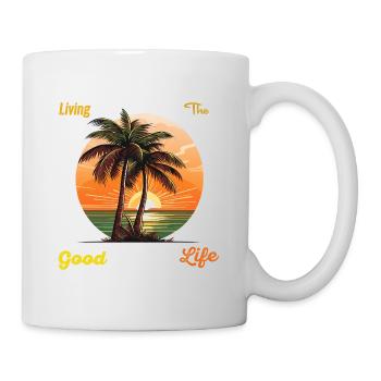 Palm beach "Living the good life" with sunset - Mug - white - Right