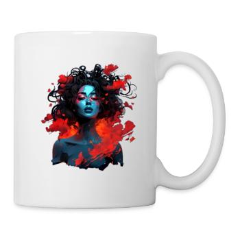 Wunderschöne Frau mit Blumen - Tasse - Weiß - Rechts