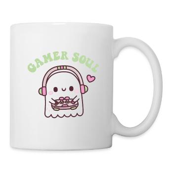Cute Ghost Playing Video Games Gamer Soul Funny Pu - Mug - white - Right