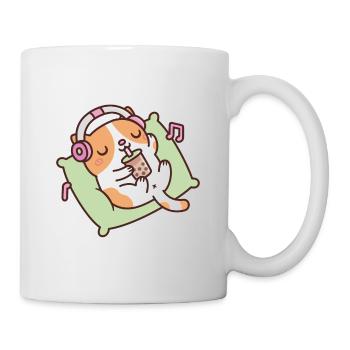 Chat mignon se refroidissant avec de la musique et du thé à bulles - Mug blanc - blanc - Droite