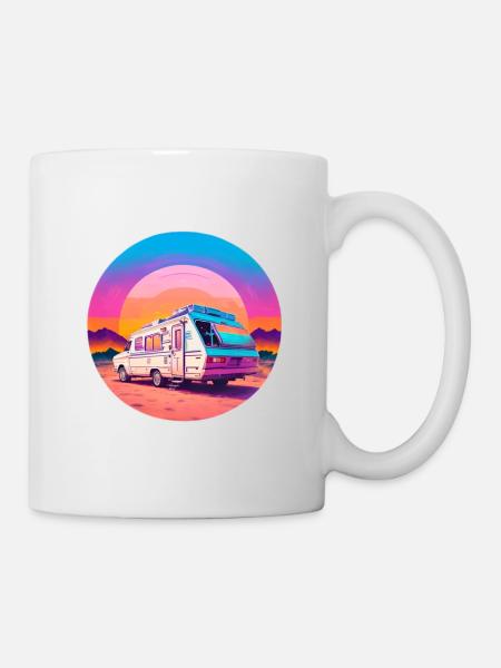 Caravane sur la plage au coucher du soleil - Mug blanc - blanc