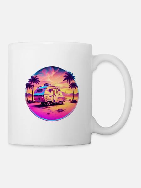 Camping car sur la plage au coucher du soleil - Mug blanc - blanc