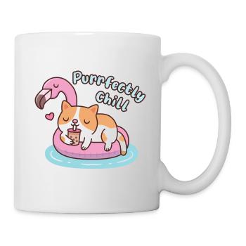 Cat Chilling On Flamingo Float Purrfectly Chill - Mug - white - Right