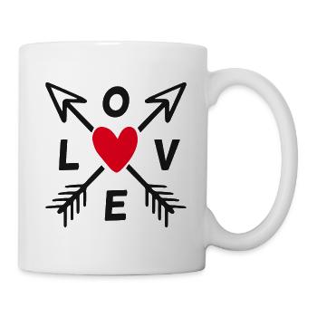 Love mit Pfeilen und rotem Herz - Tasse - Weiß - Rechts