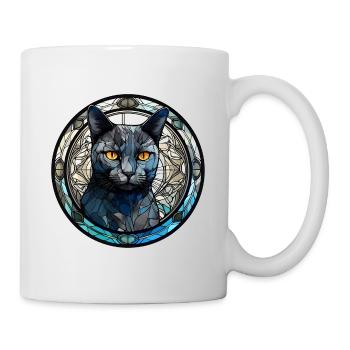 Russische blaue Katzenrasse Aquarellglas - Tasse - Weiß - Rechts
