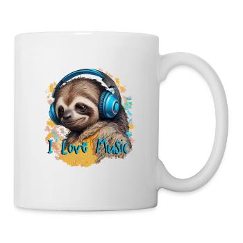 chilled sloth "I love Music" with headphones - Mug - white - Right