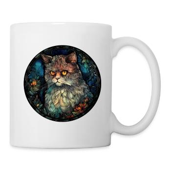 Selkirk Rex Katzenrasse Aquarell Glasmalerei - Tasse - Weiß - Rechts