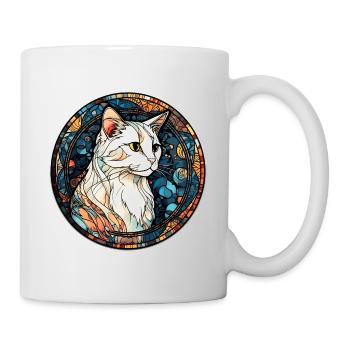 Peinture sur verre aquarelle de race turque Van Cat - Mug blanc - blanc - Droite