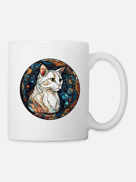 Türkischer Van Cat Breed Aquarell Glasmalerei - Tasse - Weiß
