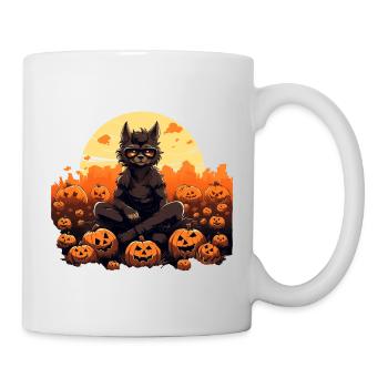 Halloween werewolf with sunglasses in pumpkin field - Mug - white - Right