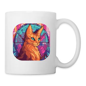 Buntes Aquarellgemälde der Somali-Katzenrasse - Tasse - Weiß - Rechts