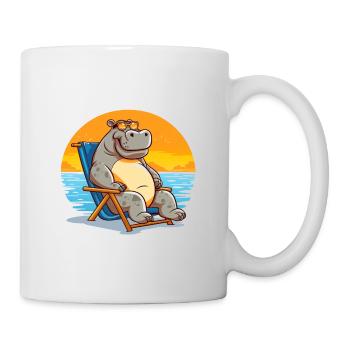 sich im Liegestuhl sonnendes Nilpferd - Tasse - Weiß - Rechts