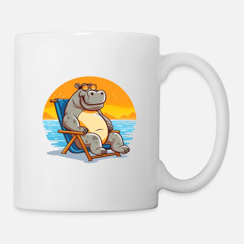 sich im Liegestuhl sonnendes Nilpferd - Tasse - Weiß